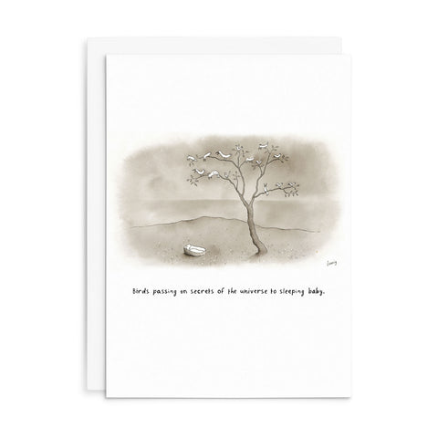 L026 - Birds Passing On Secrets Of The Universe to Sleeping Baby. - Leunig Greeting Card